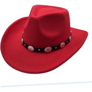 Cowboy Hat for Unisex Western Cowgirl Hats Felt Fedora Hat Cowboy Costume-Red